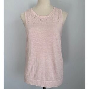 Three Dots Organic Linen Knit Tank Top XL Blush‎ Pink Sleeveless Eyelet Detail